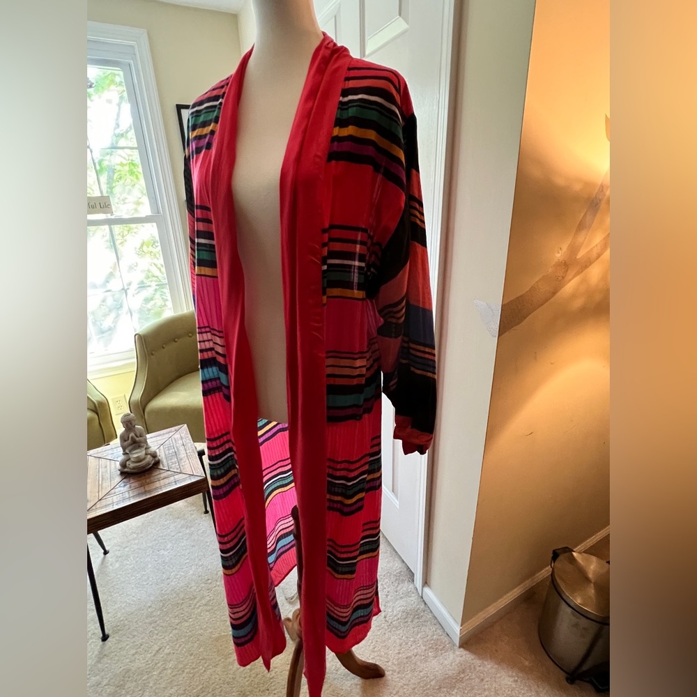 From Anthro. Long light cotton kimono - amazing color combo!